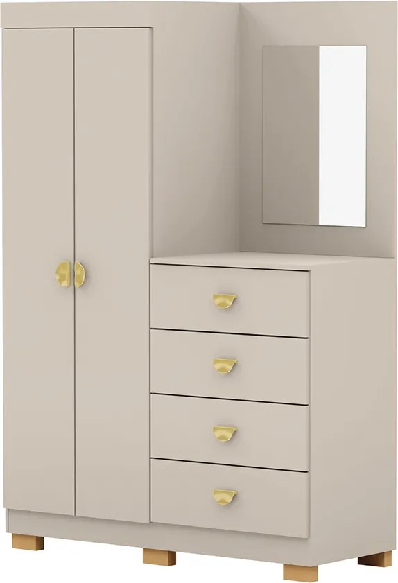 Cômoda Roupeiro Allure 4 Gavetas 1 Espelho 2 Portas com Prateleiras MDF Fendi G98 Gran Belo