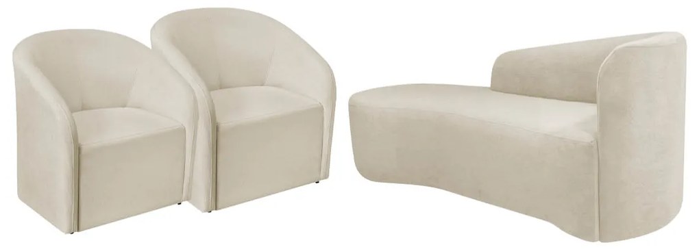 Kit Sofá Curvo França 140cm L.E e 2 Poltronas Luiza Max Conforto, Elegância e Design Moderno Bouclé