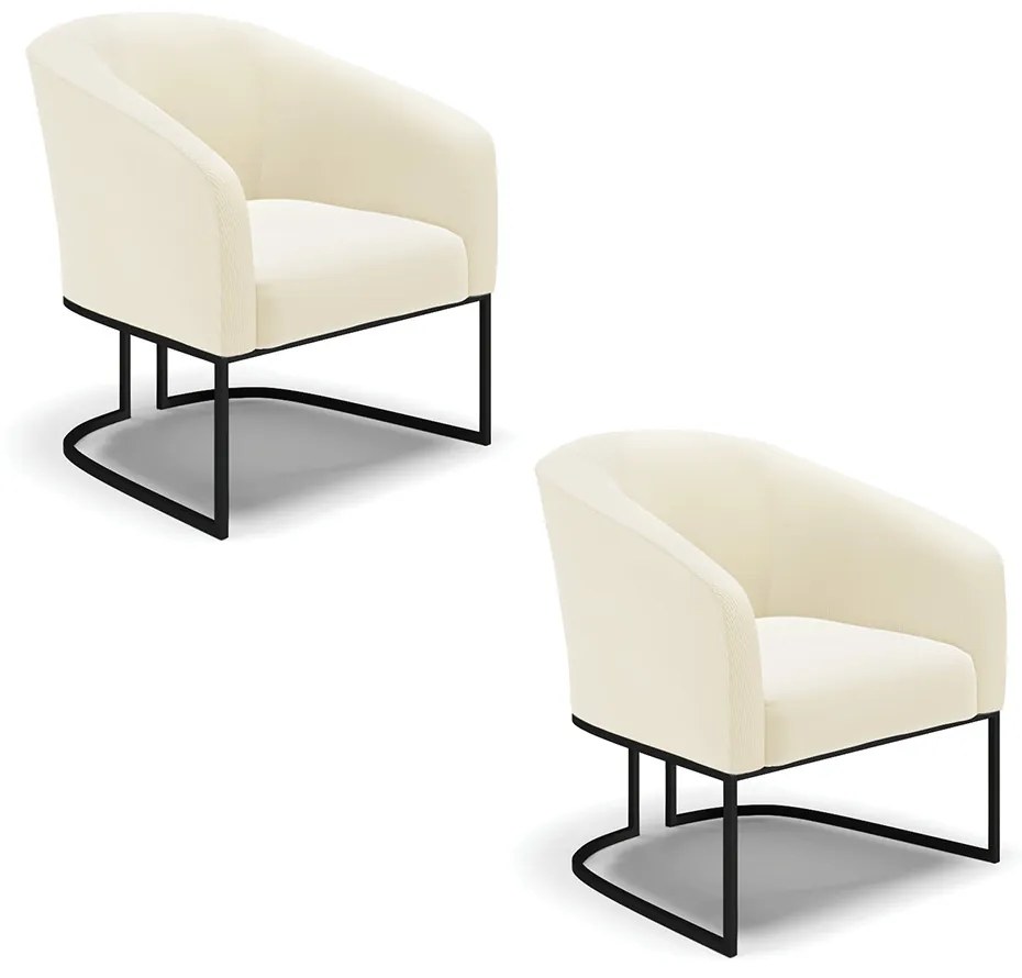 Poltrona Decorativa Industrial Preto Kit 2 Stella Cotelê Int/Veludo D03 - D'Rossi - Off White