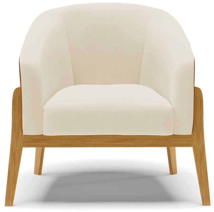 Poltrona com Puff Base de Madeira Stella Nozes/Linho Bege D03 - D'Rossi