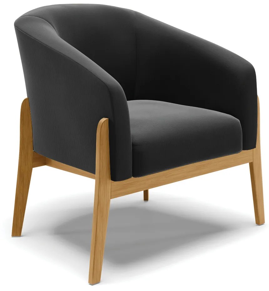 Poltrona com Puff Base de Madeira Stella Suede Preto D03 - D'Rossi