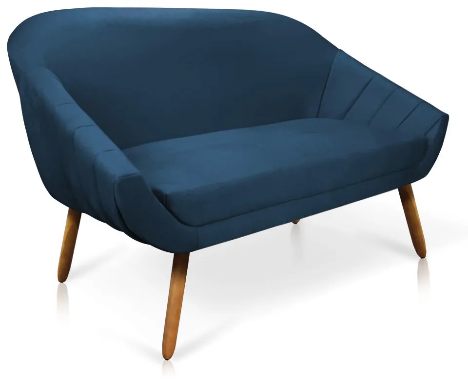 Kit 01 Namoradeira 02 Lugares e 02 Poltronas Giratória Giovana Suede Azul Marinho Base Madeira MM30 - D'Rossi