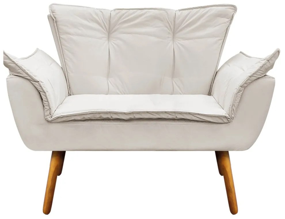 Sofá 2 Lugares Namoradeira Pé Palito Castanho Opala Corino Bege