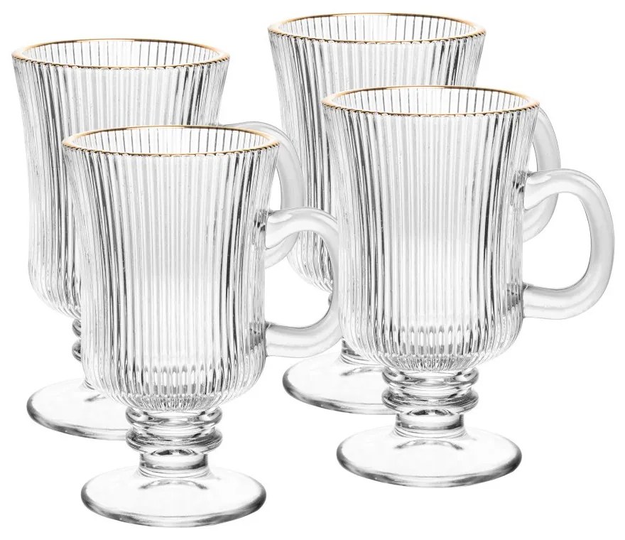Jogo 4 Taças Para Cappuccino De Vidro Com Borda De Ouro Lines 240ml 20678 Wolff