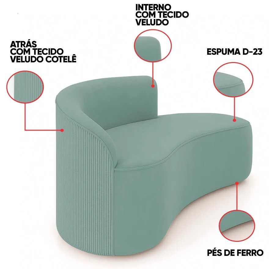 Sofá 2 Lugares Orgânico 140cm Morgan Veludo/Cotelê D03 - D'Rossi - Menta