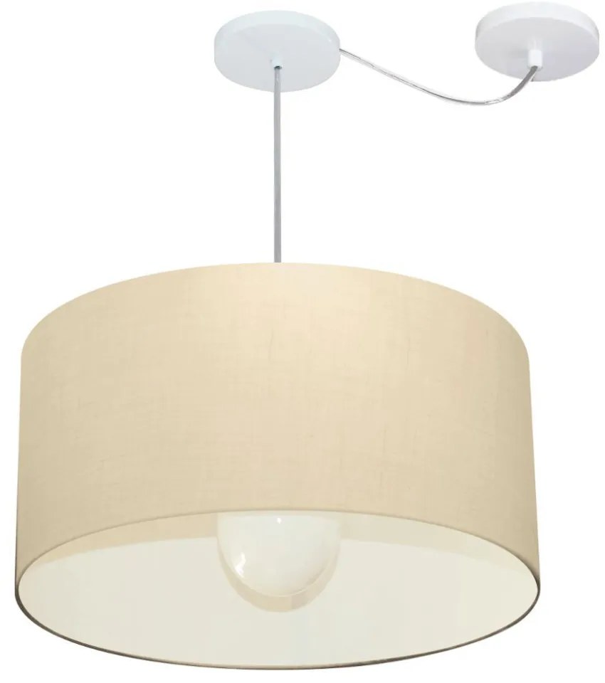 Lustre Pendente Cilíndrico Com Desvio Md-4232 Cúpula em Tecido 55x25cm Algodão Crú - Bivolt