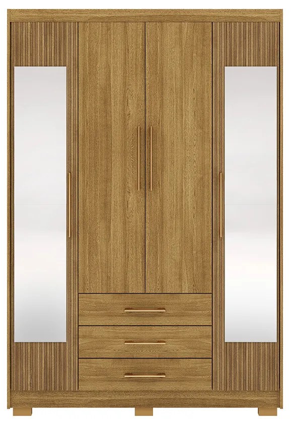 Guarda Roupa Solteiro Linna 150cm 4 Portas de Bater 2 com Espelhos 3 Gavetas Nature G98 - Gran Belo
