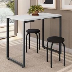 Mesa de Cozinha Bistrô Porto Branco 90cm com 2 Banquetas Industriais M