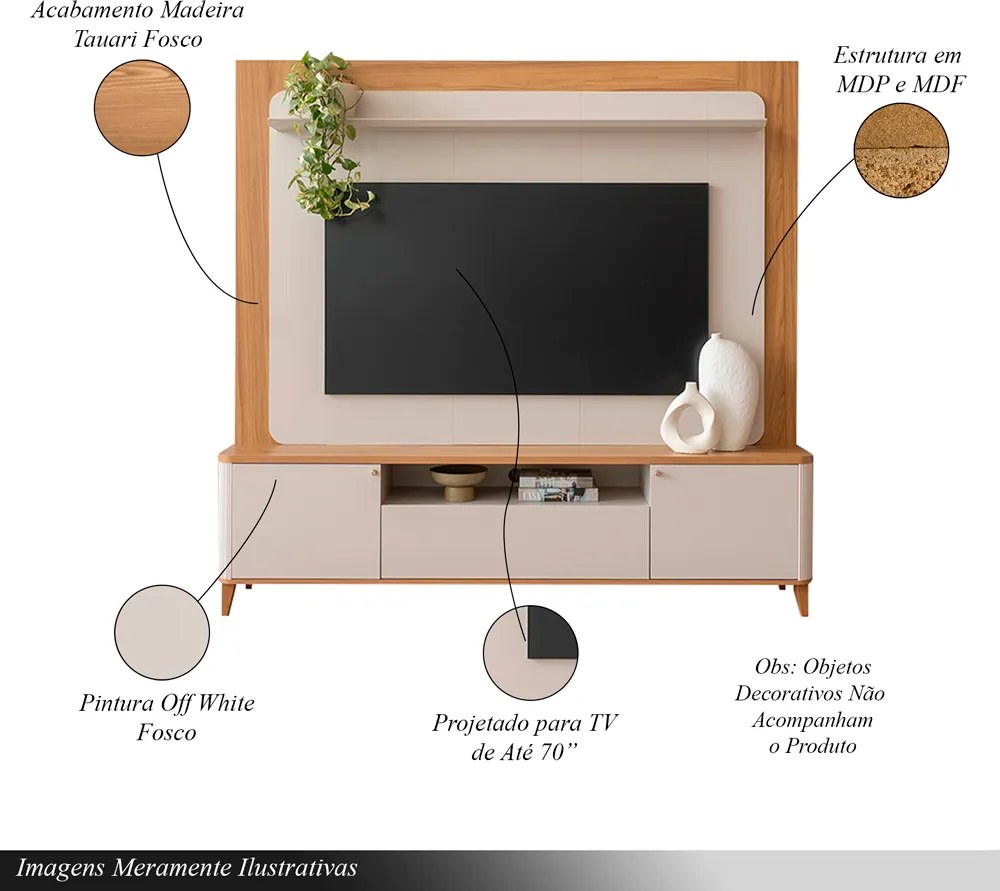 Home Decorativo Max MDP/MDF com Portas TV Até 70 Polegadas Tauari/Off White G77 - Gran Belo