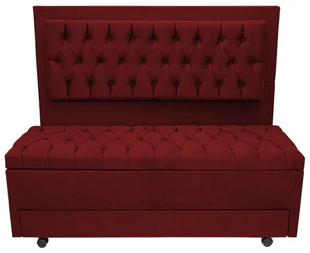Cabeceira com Calçadeira Baú Casal King 195cm Paris Capitonê Suede Bordô - Sheep Estofados - Vermelho escuro