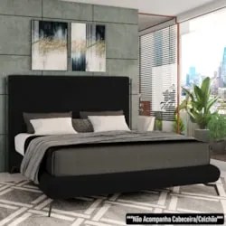 Cama Casal Base Box 138x188cm Pés de Ferro Cold Z37 Veludo Preto - Mpo