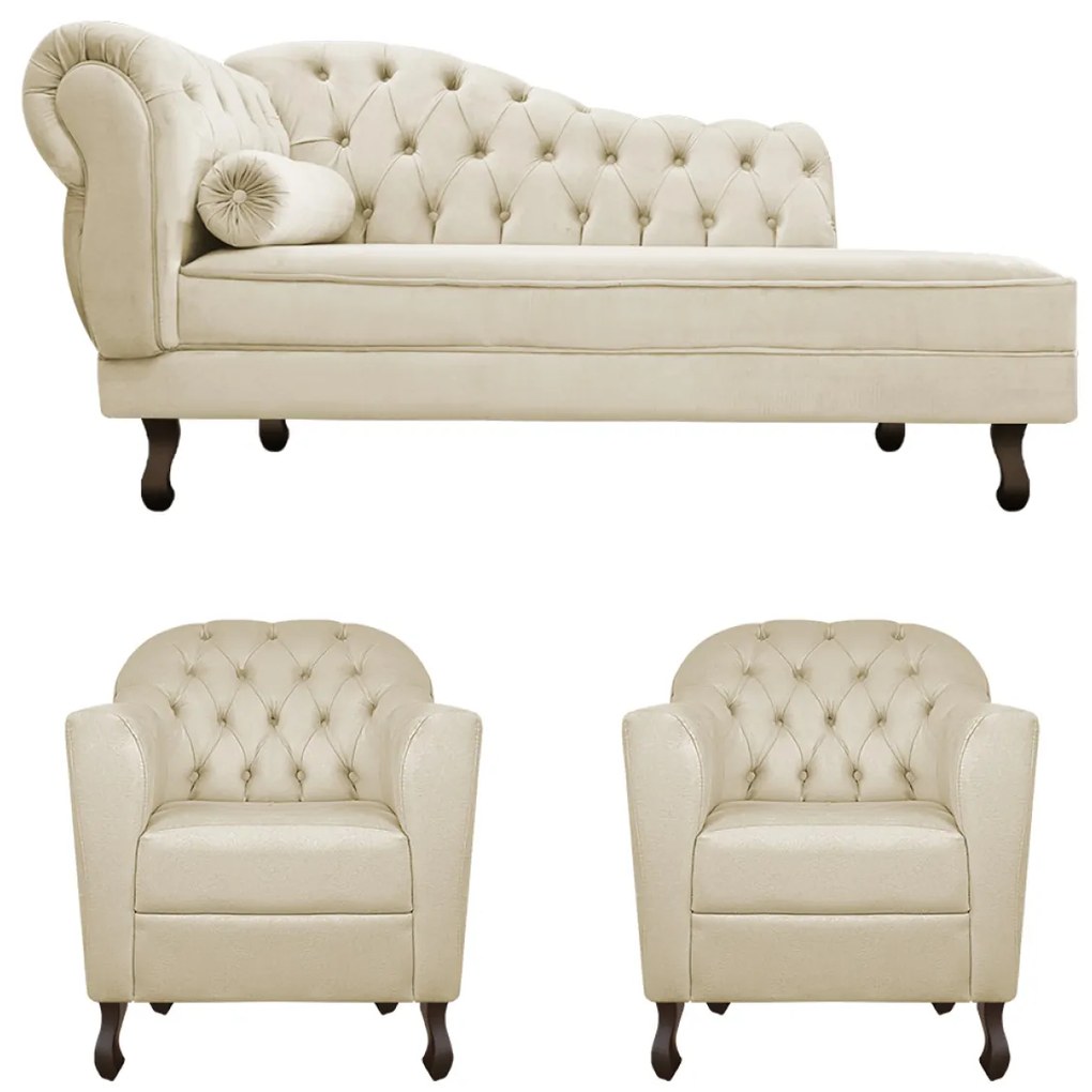 Kit Diva Recamier Diana 140cm Lado Direito e 02 Poltronas Julia Suede - ADJ Decor