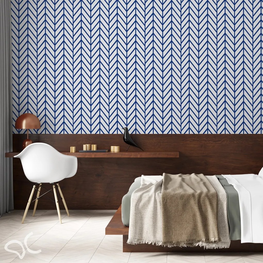 Papel de Parede Chevron Azul e Branco 0.52m x 3.00m