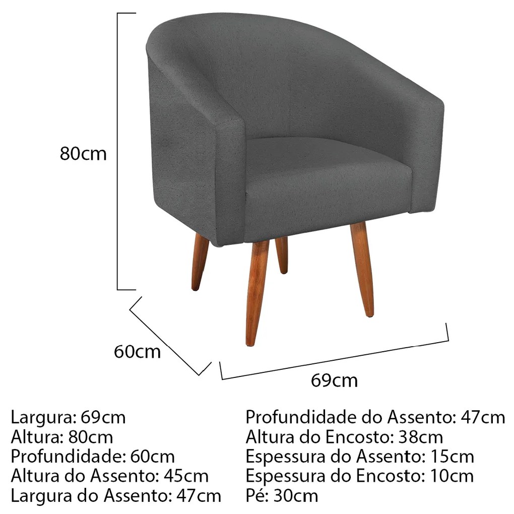 Poltrona Luiza Pés Palito Mel Linho Chumbo - ADJ Decor