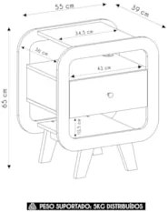 Mesa de Canto Lateral 55cm Para Quarto Nora Off/Pinho A09 - Mpozenat