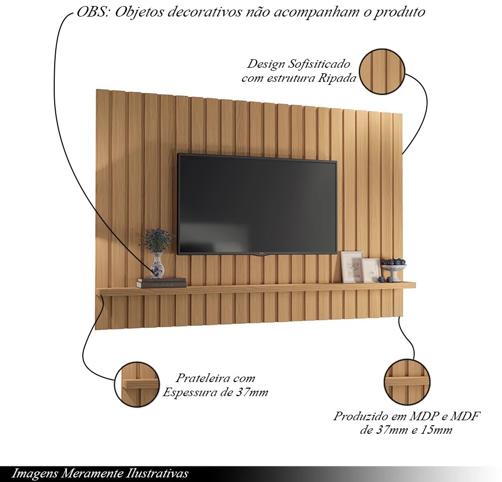 Painel Suspenso Decorativo Link 2.0 Ripado TV até 70 Pol Freijó G26 - HB Móveis