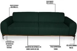 Sofá 300cm 4 Lugares Pés Preto Molino C-117 Linho Verde Musgo - Domi