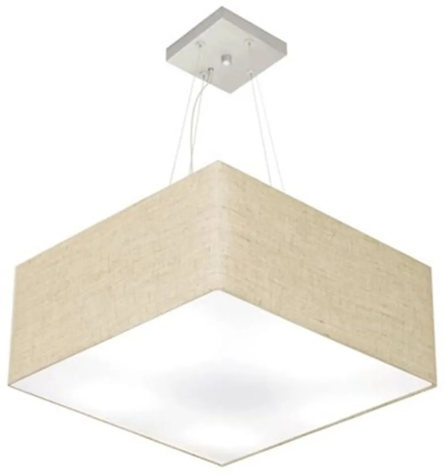 Lustre Pendente Quadrado Md-4071 Cúpula em Tecido 30/70x70cm Rustico Bege - Bivolt