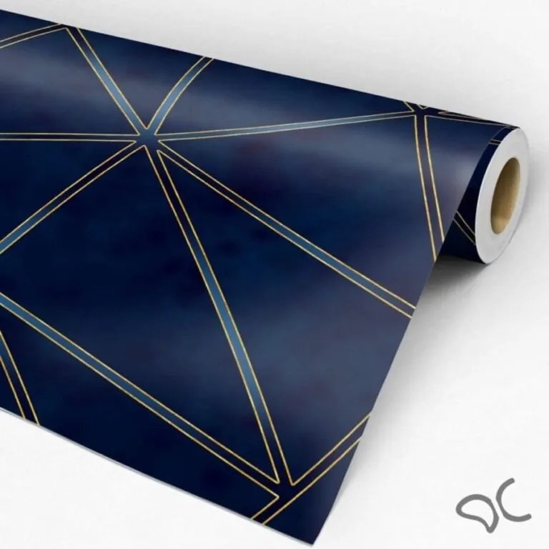 Papel de Parede Zara Azul com Fio Dourado 0.52m x 3.00m