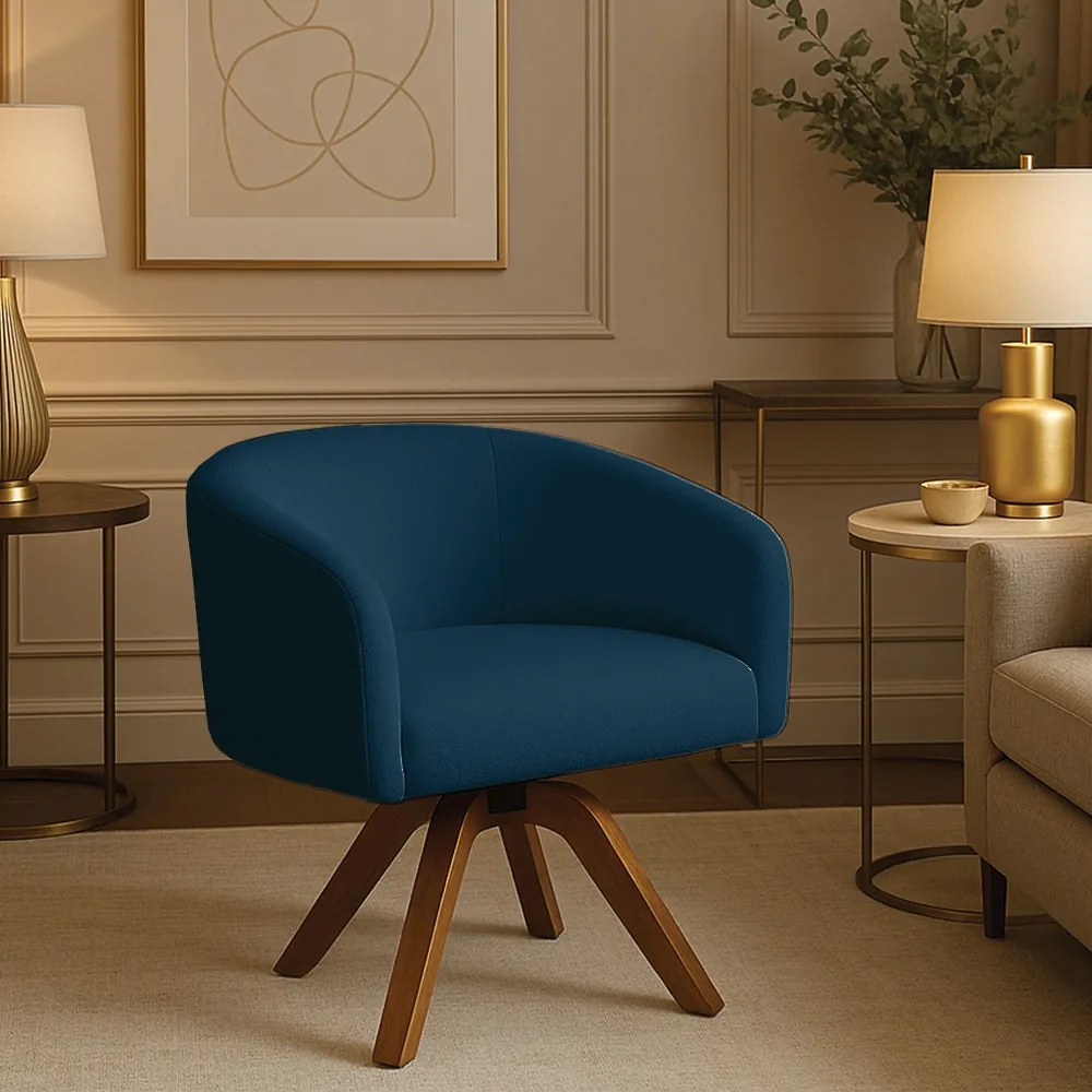 Poltrona Sala Base Giratória Madeira Arielle Bouclê D03 - D'Rossi - Azul