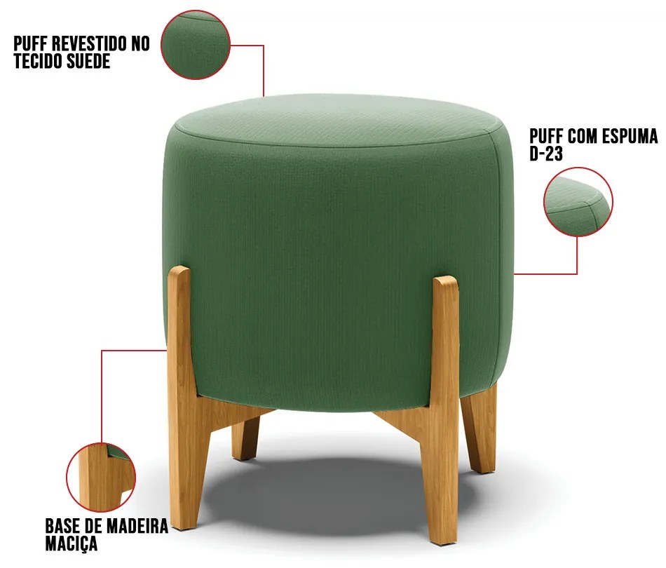 Puff Stella Suede Base Madeira Castanho - D'Rossi - Verde