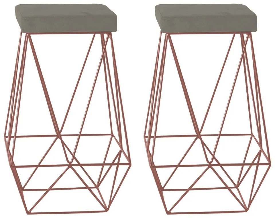 Kit 2 Banqueta Decorativa Kathy Base Bronze Veludo Cinza G41 - Gran Belo