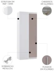 Guarda Roupa Canto Reto 90cm com 1 Porta Taiga Branco/Cinnamon L01 - M