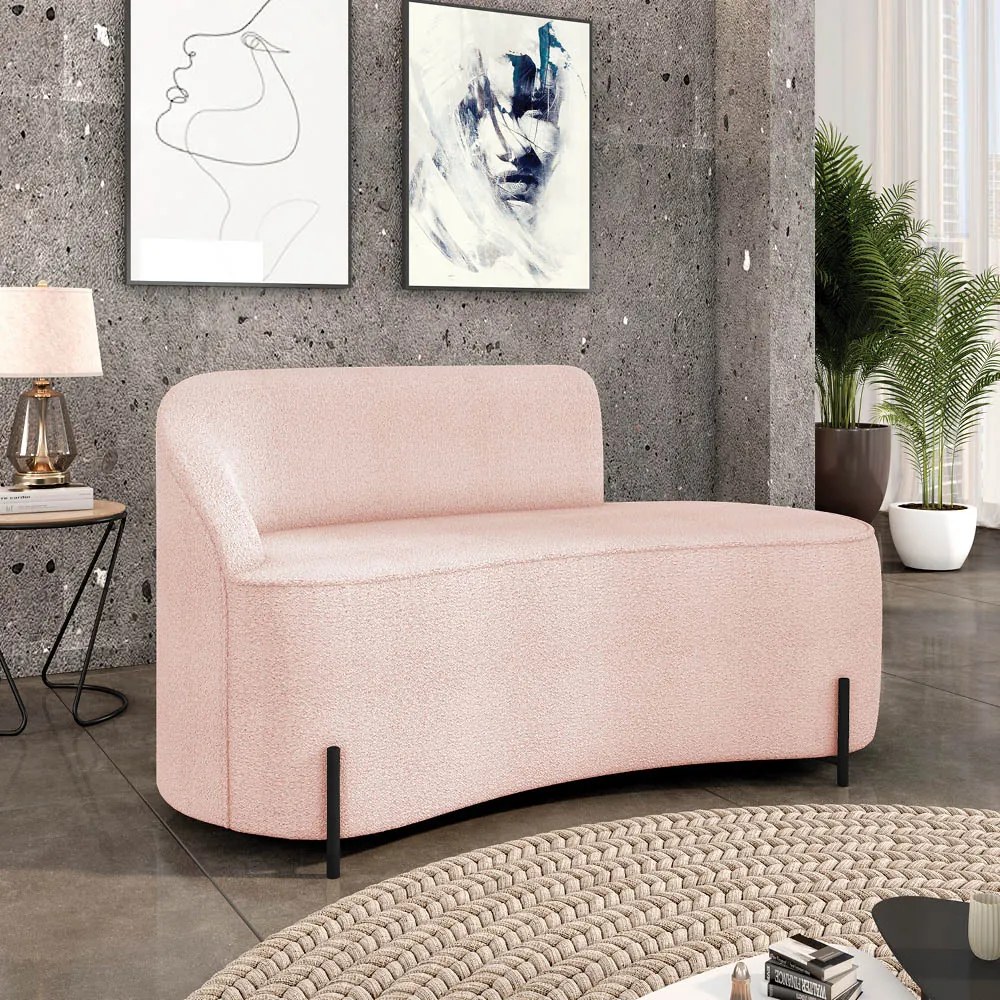 Sofá 2 Lugares Orgânico 140cm Pé Ferro Preto Morgan Bouclê - Terra - Rose