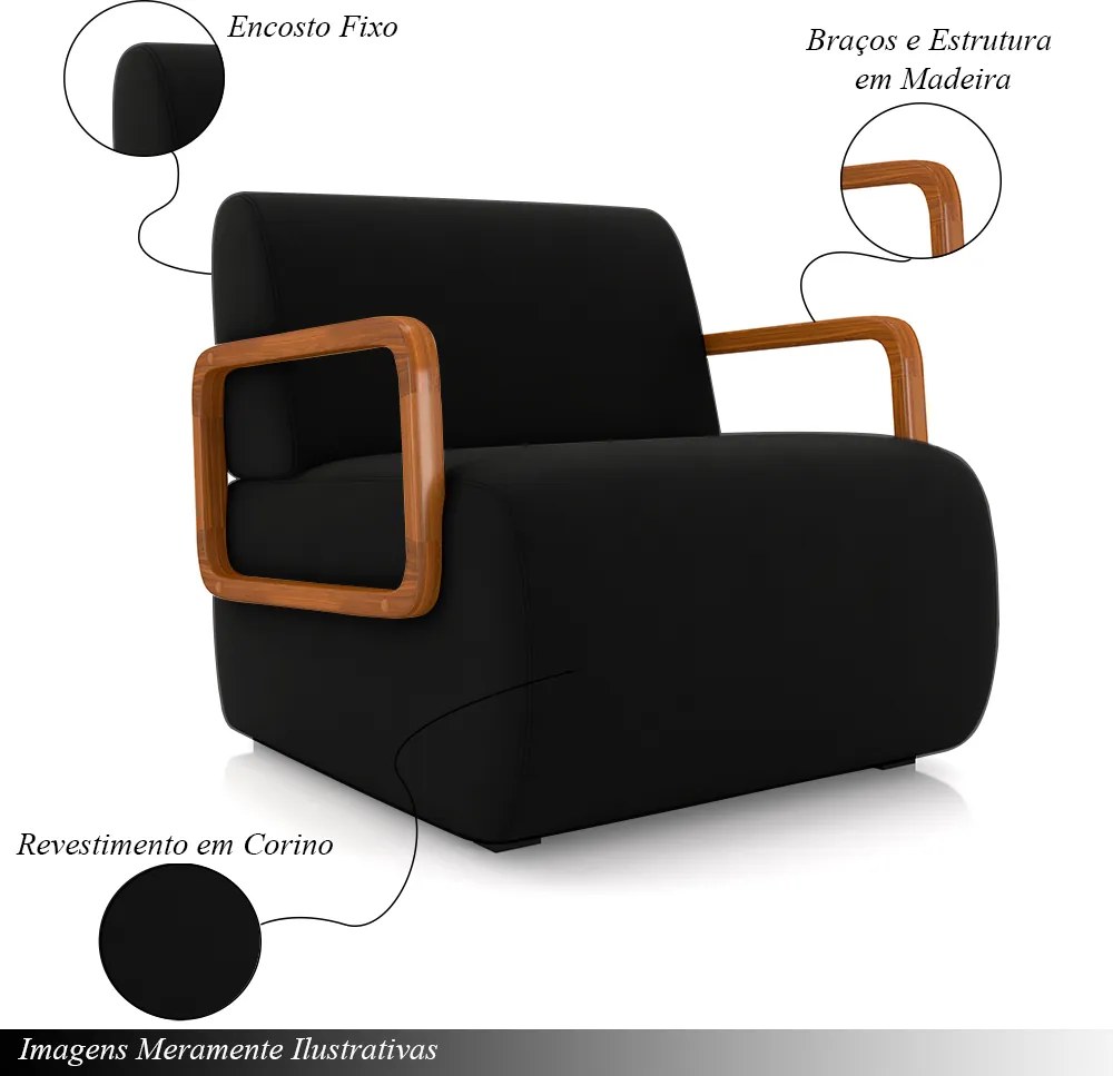 Kit 2 Poltronas Decorativa Sala de Estar Odessa Braços em Madeira Veludo Preto G33 - Gran Belo