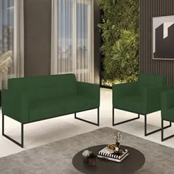 Sofá Namoradeira e 1 Poltrona Base Industrial Preto Ana Veludo Luxo Ve