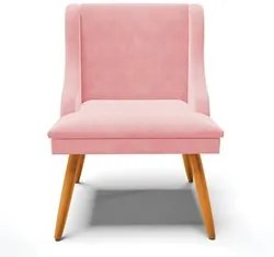 Kit 6 Cadeiras Estofadas para Sala de Jantar Pés Palito Lia Suede Rosa