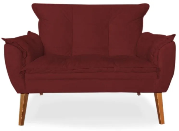 Poltrona Namoradeira Apolo Pés Madeira Suede Bordô - Sheep Estofados - Vermelho escuro