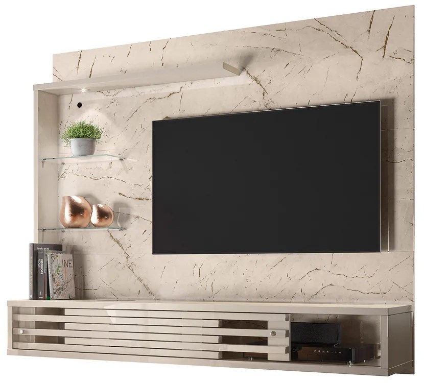 Painel TV 50 Pol 160cm Bancada Suspensa Sala Ravian M20 - D'Rossi - Calacata e Off White