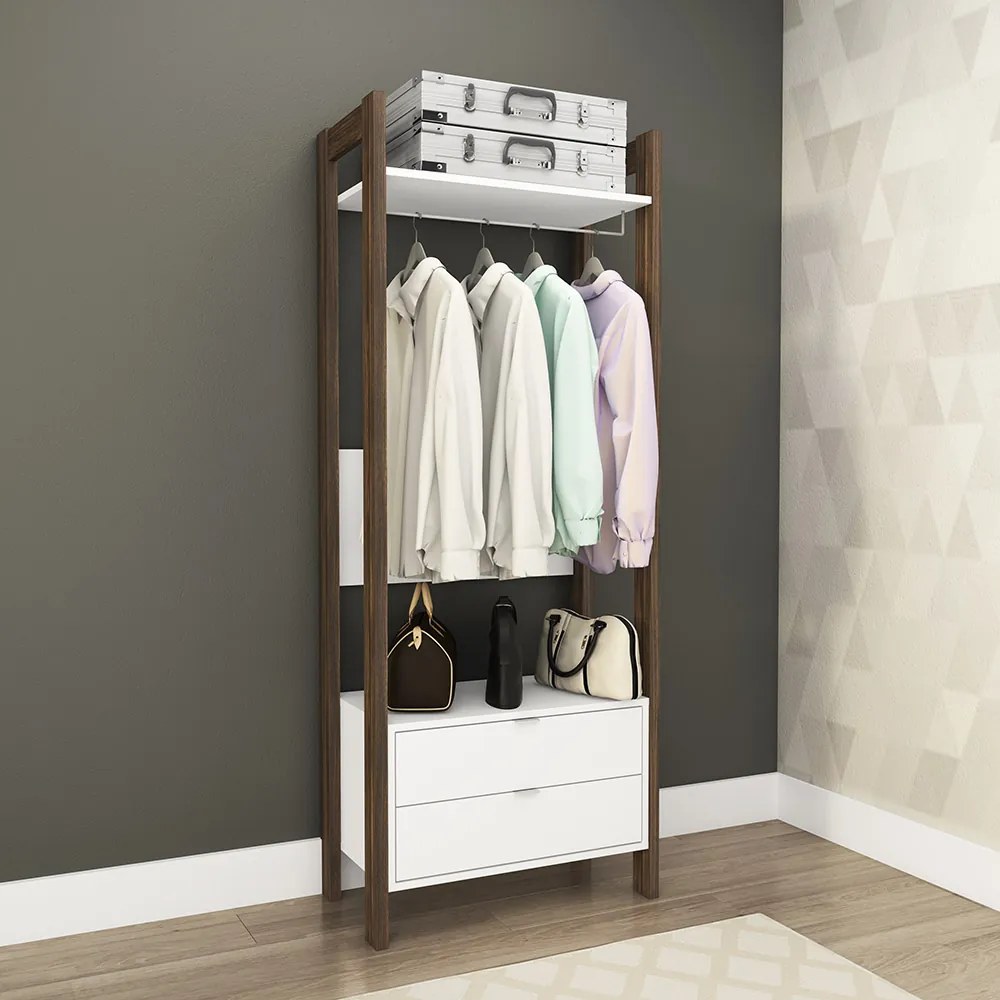Armário Alto Closet para Escritório Home Office AZ1011 MDP Branco/Nogal G69 - Gran Belo