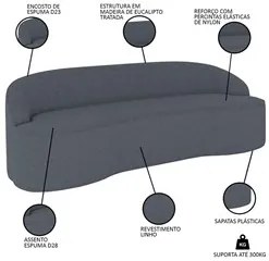 Sofá 3 Lugares para Sala de Estar Living 210cm Theo D06 Linho Mescla C