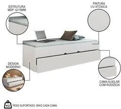 Bicama Solteiro Cama Auxiliar 100% MDP Chiara Branco - Phoenix