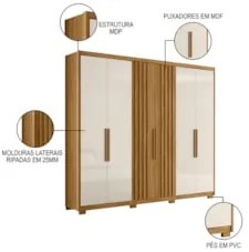 Guarda Roupa Casal 6 Portas 4 Gavetas 260cm Gaia Z17 Freijó/Off White