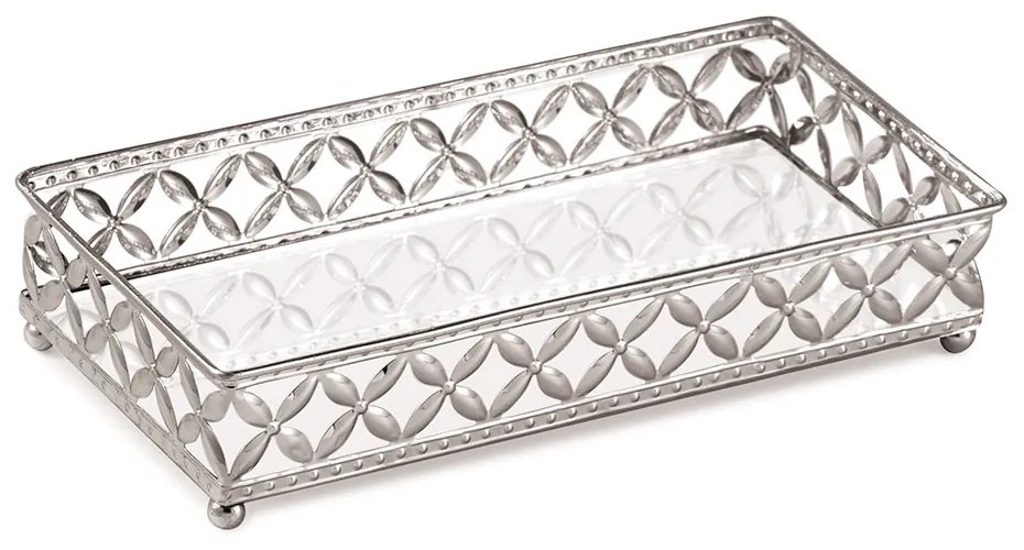 Bandeja Decorativa Retangular Em Metal Prata Com Espelho 5x24 Cm - D'Rossi