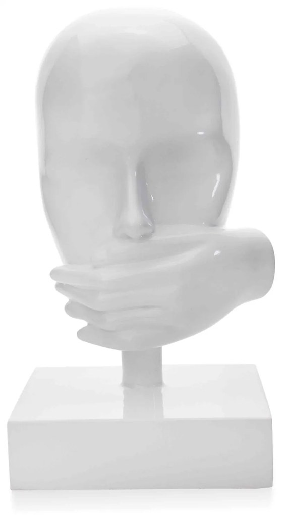 Escultura Decorativa Máscara Rosto Silêncio Branco 25x15 Cm - D'Rossi