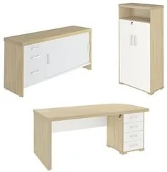 Conjunto Escritório 3 Peças Mesa Lado Direito Corp A06 Carvalho/Branco
