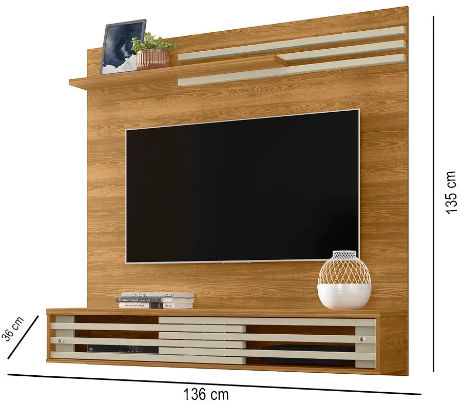 Painel TV 55 Pol 136cm Bancada Suspensa para Sala Briven M20 - D'Rossi - Cumaru e Opala