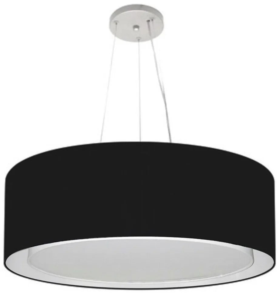 Lustre Pendente Cilíndrico Duplo Md-4125 Cúpula em Tecido 60x25cm Preto - Bivolt
