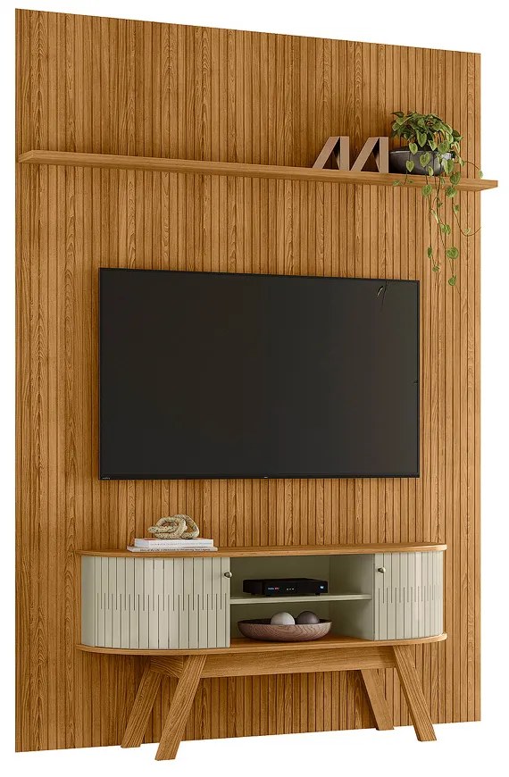 Painel TV 65 Pol 179cm Ripado Valen e Rack Bancada Rylan Cumaru/Opala M20 - D'Rossi