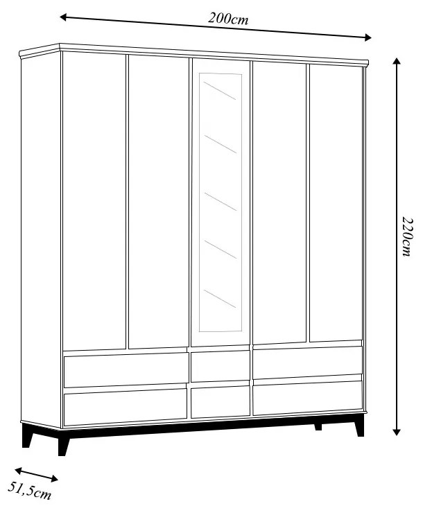 Guarda Roupa MDF 5 Portas Cullen 6 Gavetas Freijó - G74 - Gran Belo