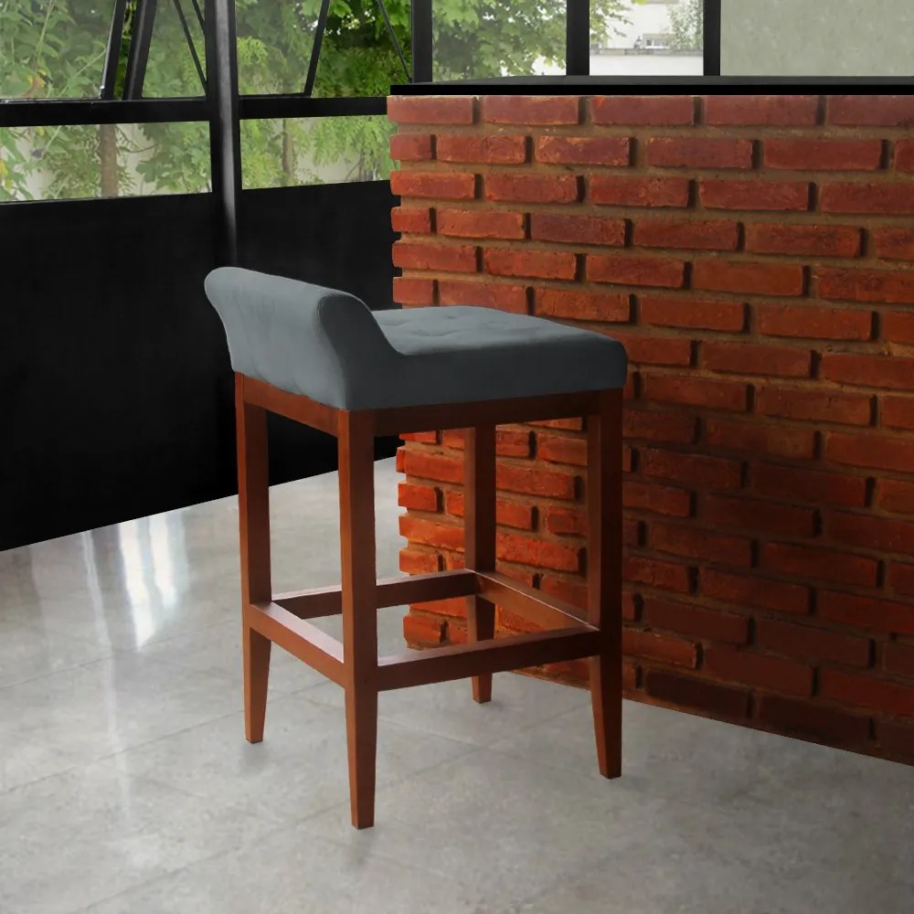 kit 2 Banquetas Alta Lotus Base Madeira Maciça Estofada Suede Cinza Grafite