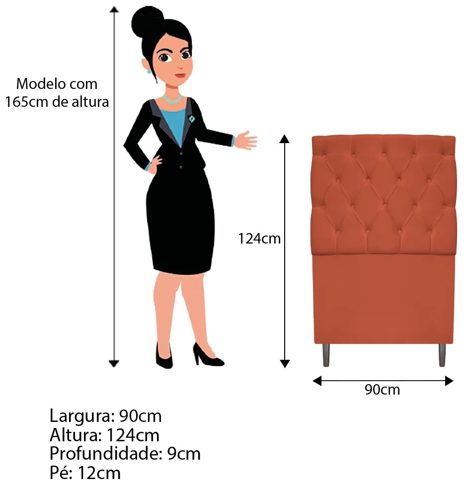 Cabeceira Estofada Liverpool 90 cm Solteiro Suede Terracota - ADJ Decor