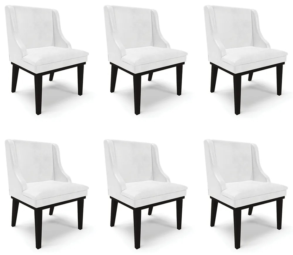 Kit 6 Cadeiras Decorativas Sala de Jantar Base Fixa de Madeira Firenze PU Branco Brilho/Preto G19 - Gran Belo