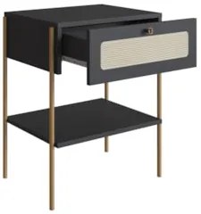 Mesa de Cabeceira Com 1 Gaveta Pé Metal Arlo A10 Nero/Dourado - Mpozen