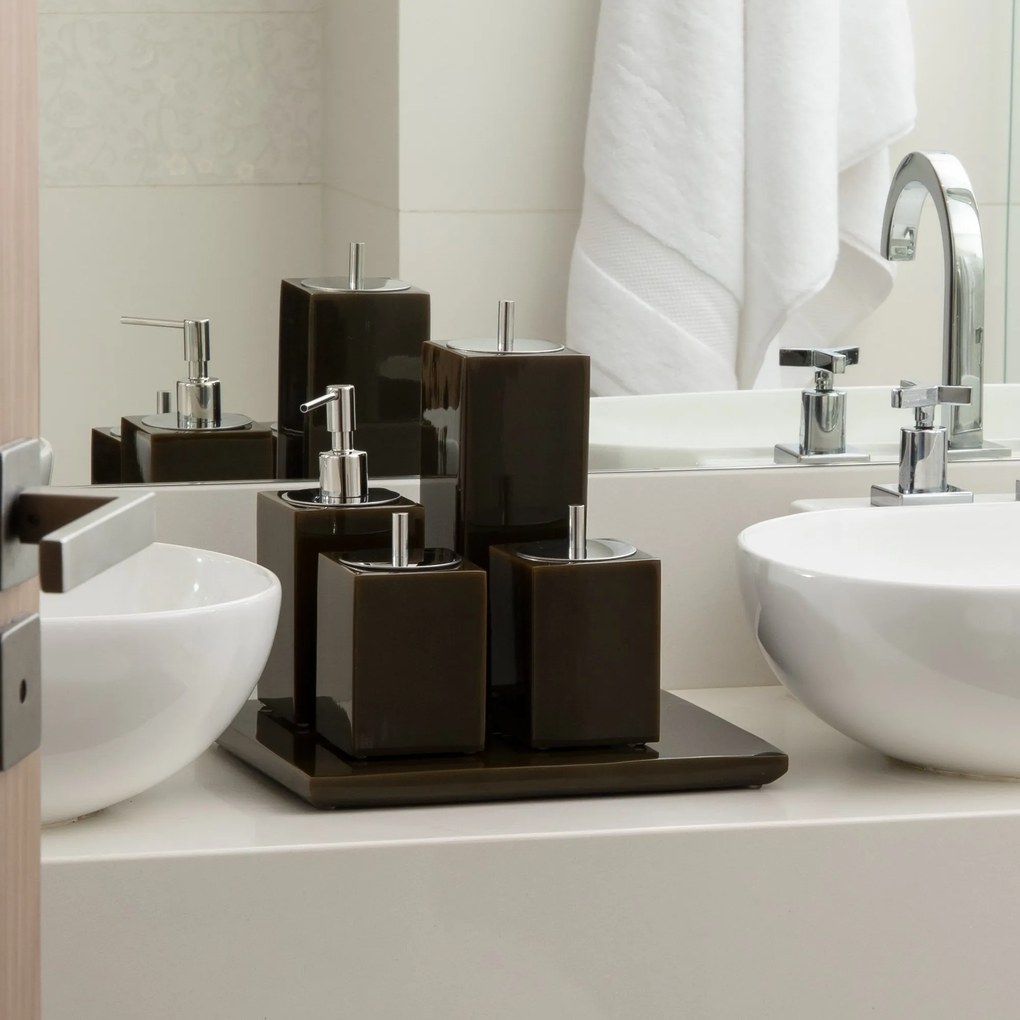 Conjunto Banheiro 5 Peças Davos Resina Marrom Esverdeado - Cromado  Cromado