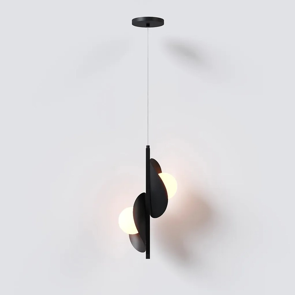 Pendente Calandra Vertical Duplo Espiral 21X21X40Cm Alumínio E Globo Ø... (PRETO / CHAMPANHE, FOSCO)